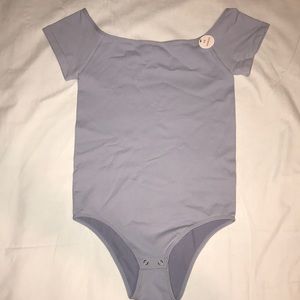 Periwinkle light blue off the shoulder bodysuit